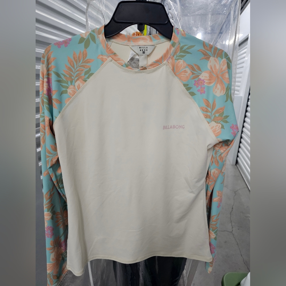 Billabong Cream Rashguard with Peach and Blue Accents